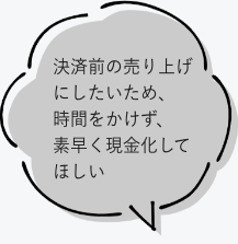 決済前の売り上げにしたいため、時間をかけず、素早く現金化してほしい